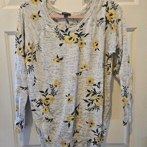 Torrid Gray Sweater with Yellow Flower Print